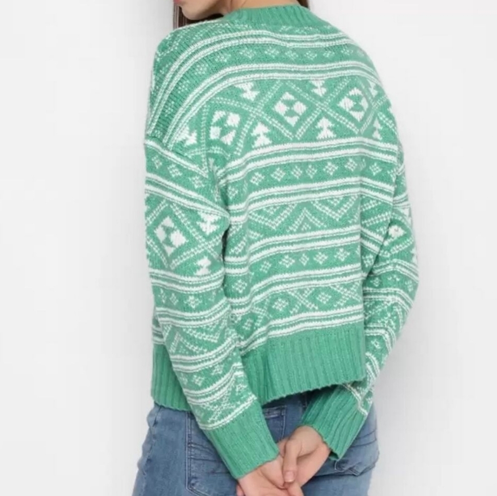 New American Eagle Green Fairisle Oversized Crewneck Sweater Size XXS or XS - Picture 3 of 6